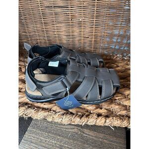 St John's Bay Men's Gray Leather Memory Foam Fisherman Sandals Size 8‎